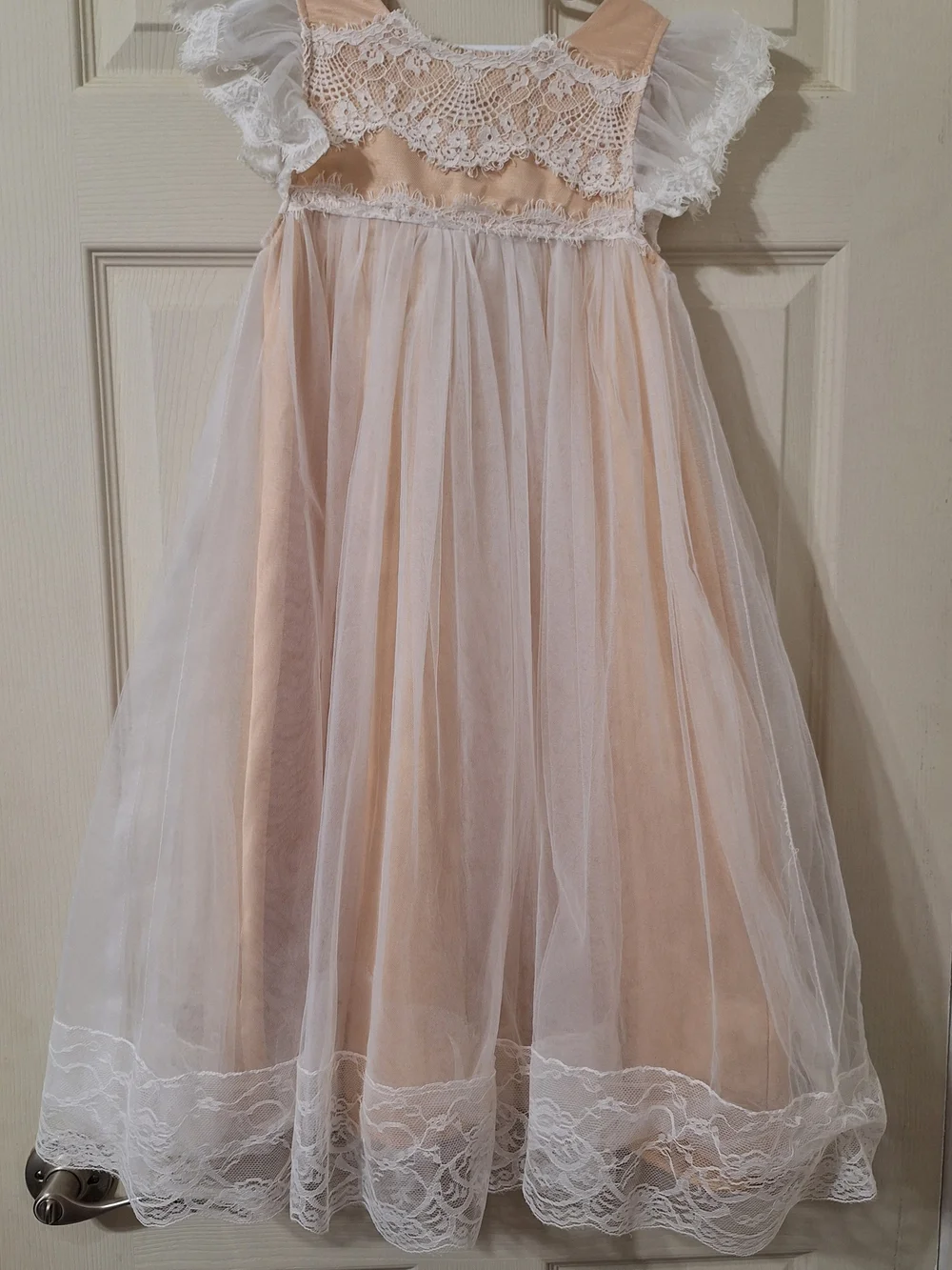 Girls' Peach and White Lace Formal Dress